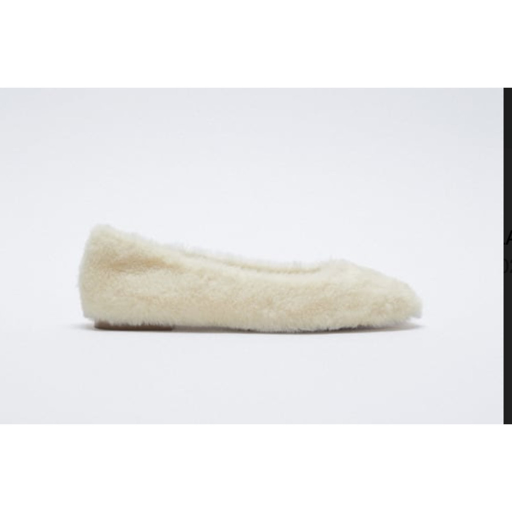 zara faux fur ballet flats off white sz 8